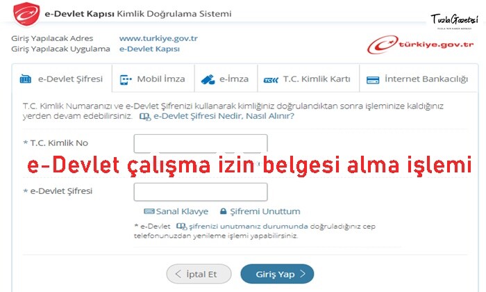 e-Devlet çalışma izin belgesi alma işlemi